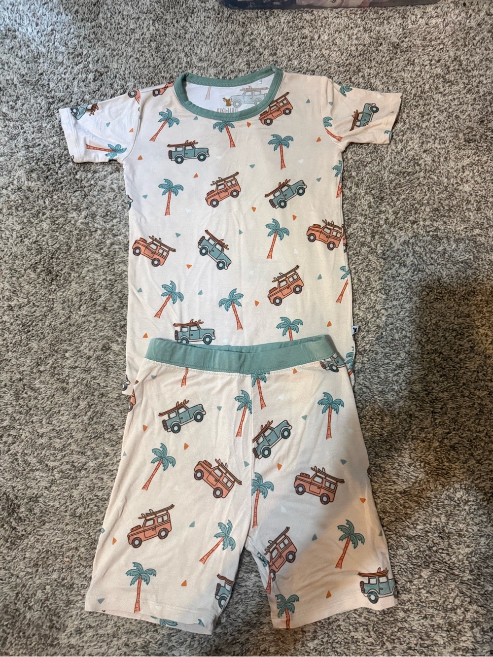 Kiki + Lulu Kids Cream Palm Tree & SUV Pajama Set - Short Sleeve and Shorts